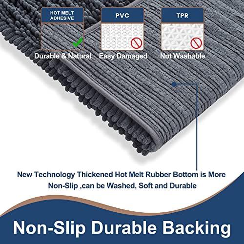 Luxury Chenille Charcoal Grey Bathroom Rugs Sets 2 Piece, Thickened Hot Melt Rubber Bottom Bath Mats for Bathroom Non Slip,Bath Rugs Quick Dry Machine Washable for Shower Mat (32"x20"+17"x24")
