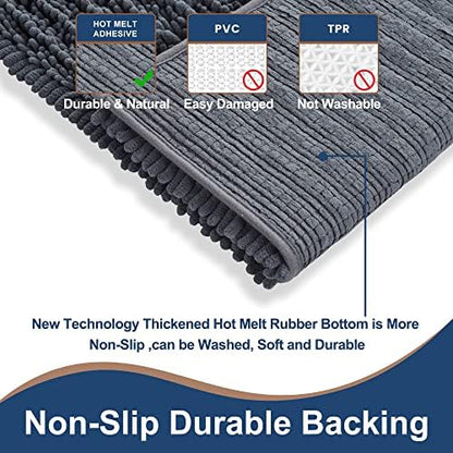 Luxury Chenille Charcoal Grey Bathroom Rugs Sets 2 Piece, Thickened Hot Melt Rubber Bottom Bath Mats for Bathroom Non Slip,Bath Rugs Quick Dry Machine Washable for Shower Mat (32"x20"+17"x24")