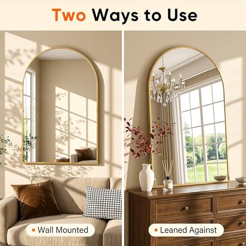 Antok Arched Bathroom Mirror, 26"x38" Wall Mounted Mirror, Vanity Mirrors for Over Sink, Aluminum Alloy Frame Bathroom Mirrors Living Room, Bedroom and Entryway, Gold