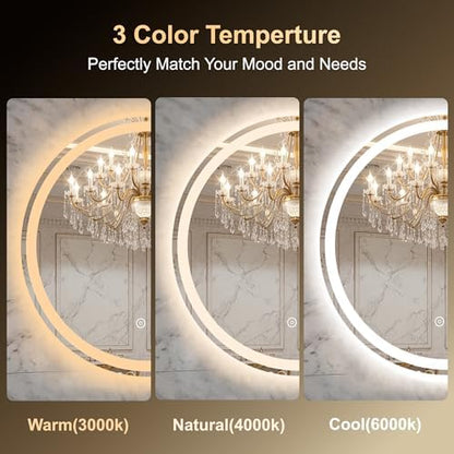 20 Inch Round LED Bathroom Mirror with Lights, Circle Lighted Vanity Mirror