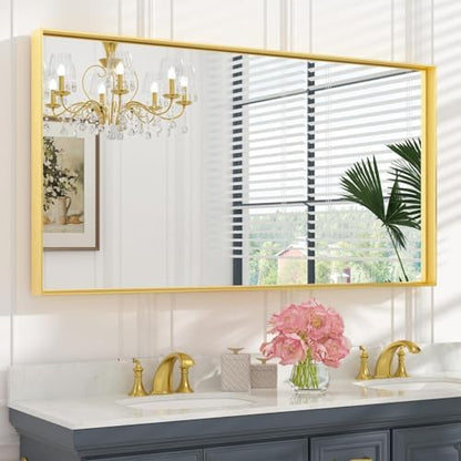 Keonjinn 55x30 Inch Gold Bathroom Mirror for Over Sink, HD Tempered Glass