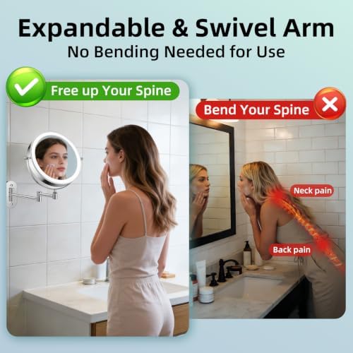 FUNTOUCH 5000mAh Rechargeable Wall Mounted Lighted Makeup Mirror 1X30X