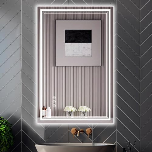 Ratsamee 24"x36" LED Bathroom Mirror with Lights, Backlit + Front Lit