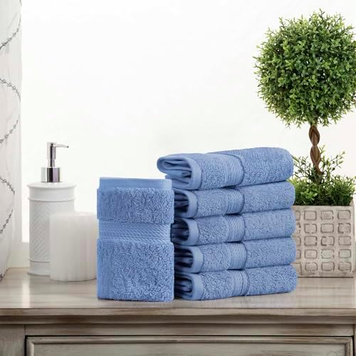SUPERIOR Egyptian Cotton Plush & Absorbent, Face Towel Set of 6, Denim Blue