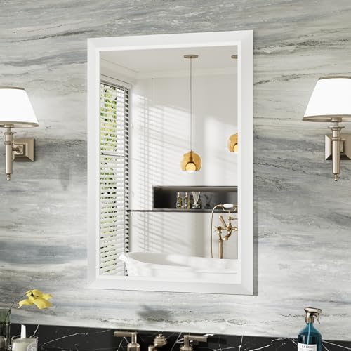 Briivue Bathroom Wall Mirror, White Metal Frame, 24x36 Inch