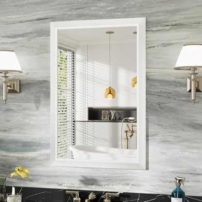 Briivue Bathroom Wall Mirror, White Metal Frame, 24x36 Inch
