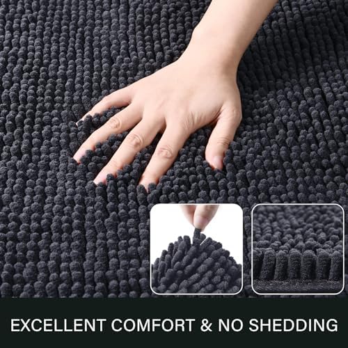 LOCHAS Luxury Bathroom Rug Shaggy Bath Mat 24 x 60 Inch, Dark Grey