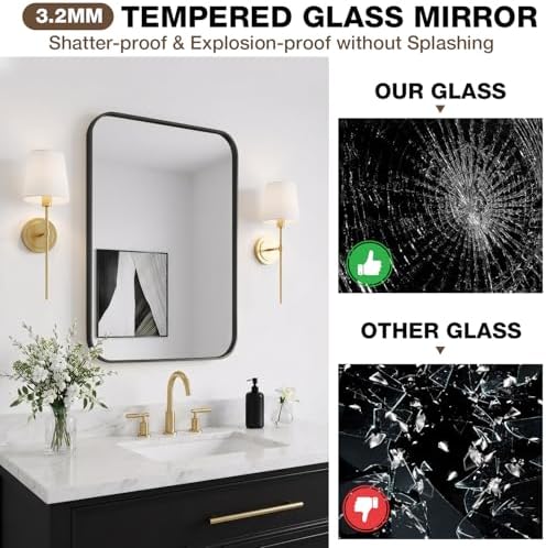 22"x30" Bathroom Mirrors for Over Sink, Matte Black Rectangle Vanity Mirror