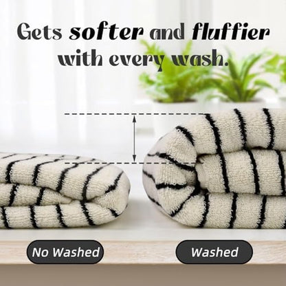 Black and Ivory Striped Bath Towels Set of 2, Lighter & Quick Dry Towels