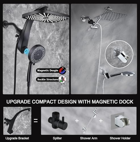 Rain Shower Head with Handheld Showerhead, Black 1.8GPM 460311