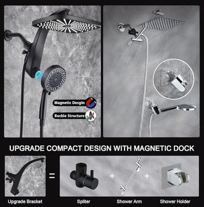 Rain Shower Head with Handheld Showerhead, Black 1.8GPM 460311