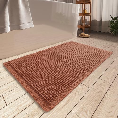 Upgraded Waffle Bath Mat Ultra Absorbent Non Slip Bathroom Mat, 17" x 24"