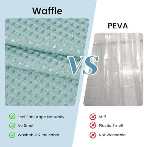 SORTTO No Hook Waffle Shower Curtain with Snap in Liner Set, 71x74, Teal