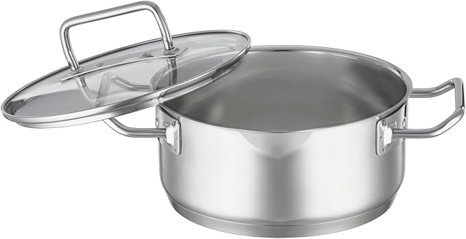 Rösle EXPERTISO Cookware Collection 7.9 in. Stainless Steel Low Casserole Pot with Glass Lid