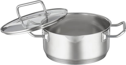 Rösle EXPERTISO Cookware Collection 7.9 in. Stainless Steel Low Casserole Pot with Glass Lid