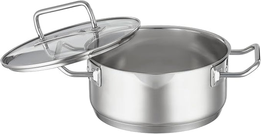 Rösle EXPERTISO Cookware Collection 7.9 in. Stainless Steel Low Casserole Pot with Glass Lid