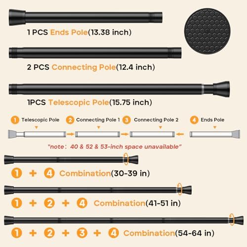 Adjustable Tension Rod 30-64 Inch - Black