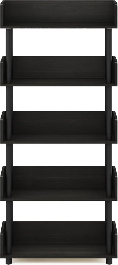Furinno TURN-N-TUBE 5-Tier Display Shelf, Storage Shelves, Book Shelf, Open Shelves with Rounded Corner Top Edges, for Organization and Storage, Living Room, Home Office, Espresso