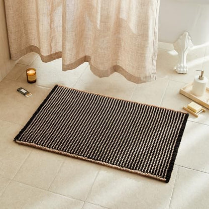TYUU Waffle Bath Mat, Boho Bathroom Rugs Non Slip, 36x24 Khaki & Black