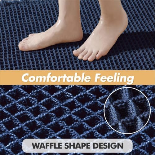 MIULEE Set of 2 Waffle Bathroom Rugs Navy Blue Bath Mat 17"x24"+18"x30"