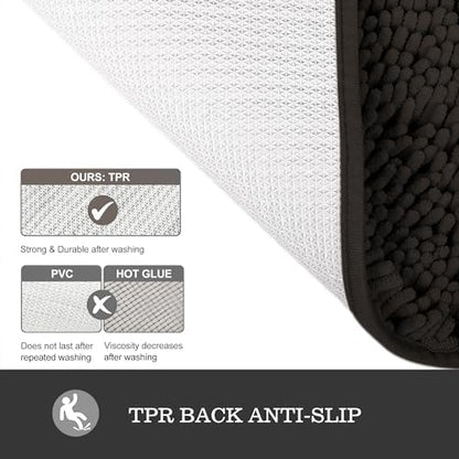 Yeaban Chocolate Brown Bathroom Rug 26"x44", Non-Slip Rubber Backing