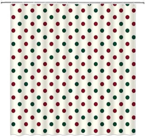 Polka Dot Christmas Shower Curtain Bathroom Decor with Hooks,70"Wx84"H
