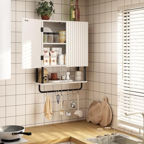 RUSTOWN Fluted Bathroom Wall Cabinet with 2 Doors, 3-Tier Medicine Cabinet