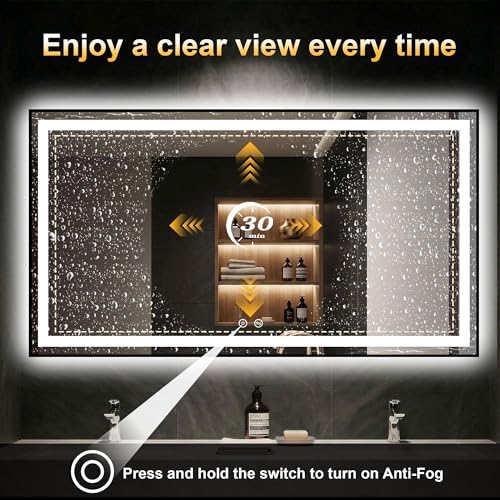 LED Bathroom Mirror with Light, 30x55 Vanity Mirror for Wall with Frame
