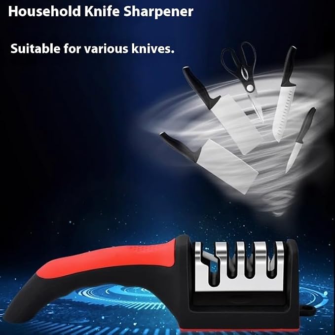 4-in-1 Kitchen Knife Accessories: 3-Stage Knife Sharpener Helps Repair, Restore, Polish Blades and Cut-Resistant Glove (Black), for Kitchen Chef Knives & Scissor