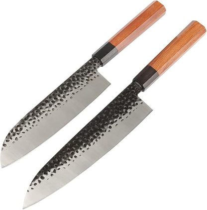 MASALONG 8 inch Hammered Chef Knife Set Kni240 8Cr18Mov Extremely Sharp Cooking Knife (3-Piece Knife Set)
