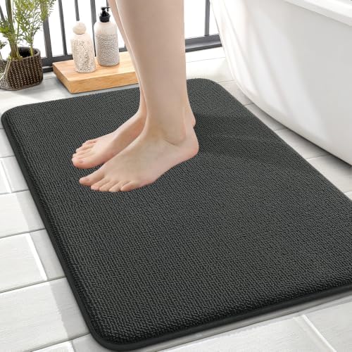 OLANLY Memory Foam Small Bathroom Rugs 24x16, Absorbent Bath Mat, Dark Grey