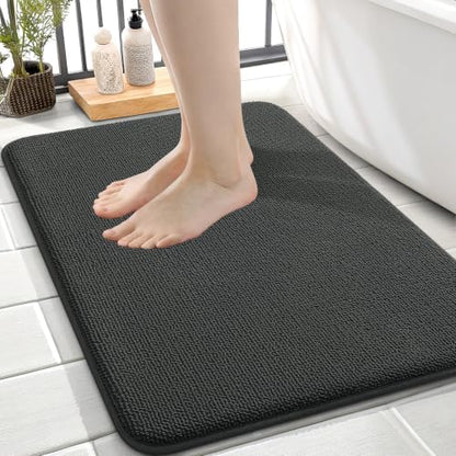OLANLY Memory Foam Small Bathroom Rugs 24x16, Absorbent Bath Mat, Dark Grey