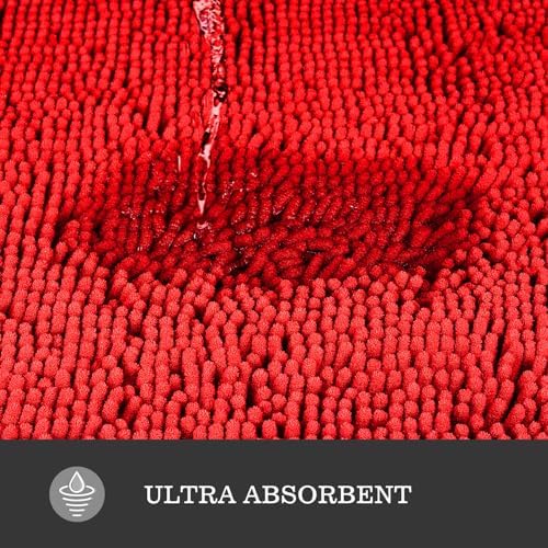 Yeaban Chenille Red Bathroom Rug 17"x24", Non-Slip Rubber Backing