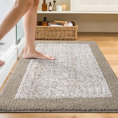 48x32 Large Bathroom Rugs Non Slip Washable, Soft Absorbent Bath Mat Greige