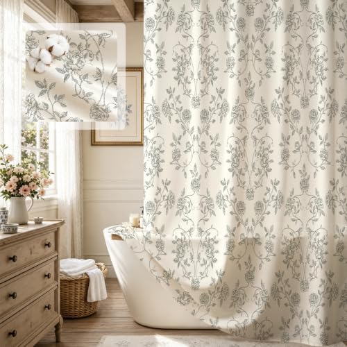 MitoVilla Vintage Farmhouse Grey Floral Poly-Cotton Shower Curtain, 72x72
