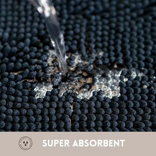 Bathroom Rugs Sets 2 Piece Chenille Bathroom Rugs,Extra Thick and Absorbent,Strong PVC Non-Slip Underside, Machine Washable, Dry Quckily, Soft Cozy Plush for Toilet,Bedroom (Black)