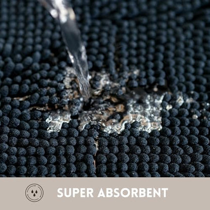 Bathroom Rugs Sets 2 Piece Chenille Bathroom Rugs,Extra Thick and Absorbent,Strong PVC Non-Slip Underside, Machine Washable, Dry Quckily, Soft Cozy Plush for Toilet,Bedroom (Black)