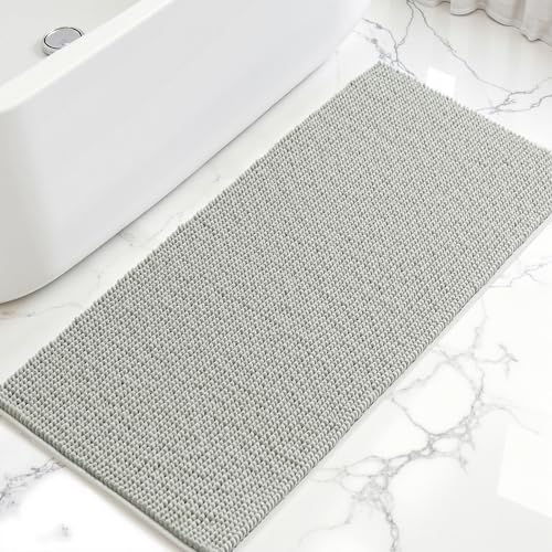 SUBRTEX Bathroom Rugs, 24" x 44" Chenille Bath Rug Soft Short Plush Bath Mat Soft Shower Mat Water Absorbent Shower Mat Quick Dry Machine Washable, Light Gray