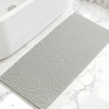SUBRTEX Bathroom Rugs, 24" x 55" Chenille Bath Rug Soft Short Plush Bath Mat Soft Shower Mat Water Absorbent Shower Mat Quick Dry Machine Washable, Light Gray