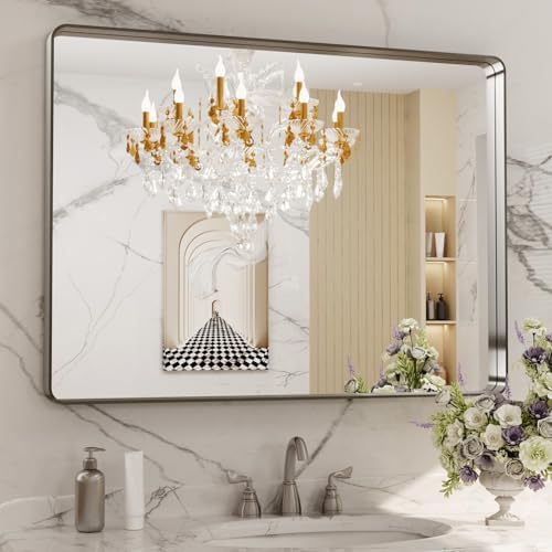 LOAAO 40X32 Inch Brushed Nickel Bathroom Mirror