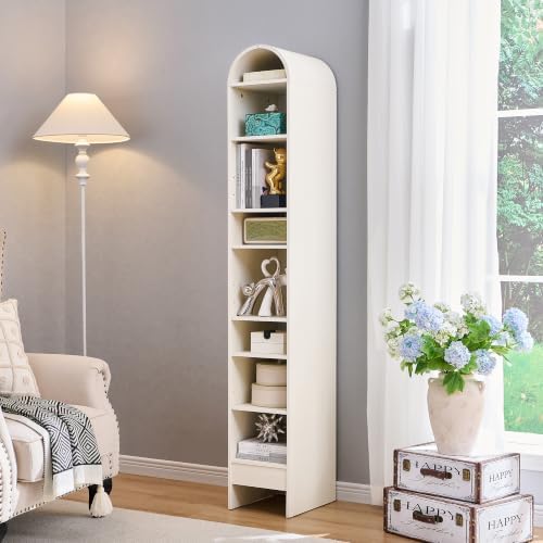 IFBUY 67" Tall Arched Bathroom Storage Cabinet, 8-Tier Modern Farmhouse Storage Cabinet with Adjustable Shelves, Wood Freestanding Cabinet for Bathroom, Living Room, Entryway, Hallway (Antique White)