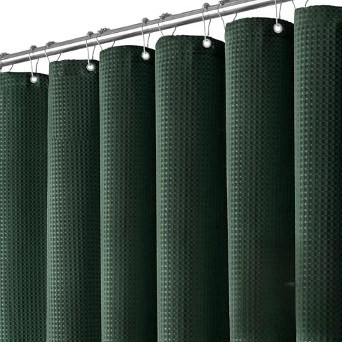Dynamene Long Waffle Shower Curtain 256 GSM Heavy Fabric 72x78 Dark Green