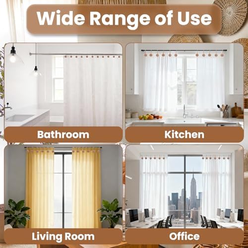 Wood Shower Curtain Hooks Rust Proof, Boho Shower Curtain Hooks Decorative, 12 Pack Shower Hooks for Shower Curtain, Shower Curtain Hangers Hooks (Wood,12)