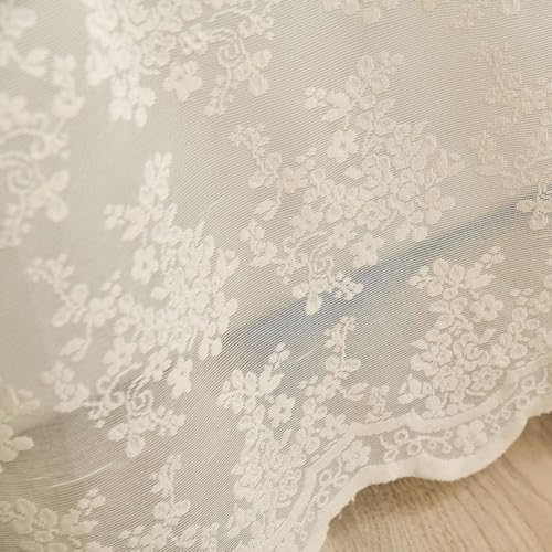 Ivory Cream Lace Shower Curtain 84 Inches Long with Attached Valance, 72x84