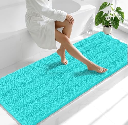 Smiry Thick Chenille Bathroom Runner Rugs 70x24, Absorbent Bath Mat, Teal