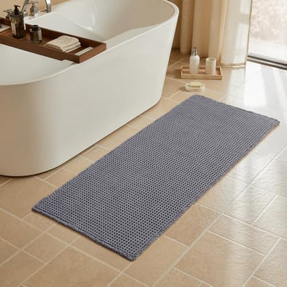 Triohero Waffle Runner Rug Bathroom, Long Boho Bath Mat, 24x60 Dark Grey