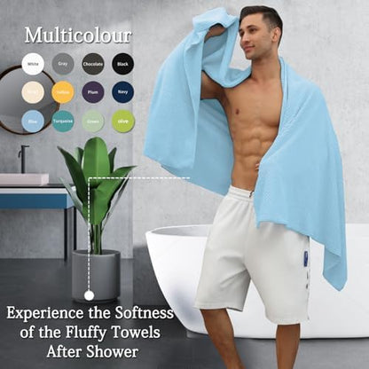 8-Piece Blue Bath Towels Set,2 Oversized Large Bath Towels Sheet,2 Hand Towels and 4 Washcloths - 600 GSM Soft Luxury Towel Set,Highly Absorbent Quick Dry Towel Collection for Bathroom,Hotel and Spa