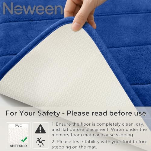 Neween Bathroom Rugs Set 3 Piece, Absorbent Memory Foam Bath Mat, Blue