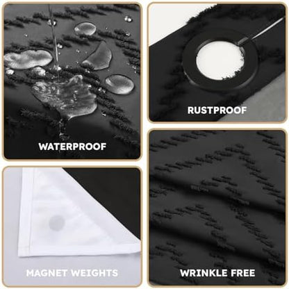 FADOTY Black No Hook Shower Curtain Set with Snap in Liner, 71'' x 74''