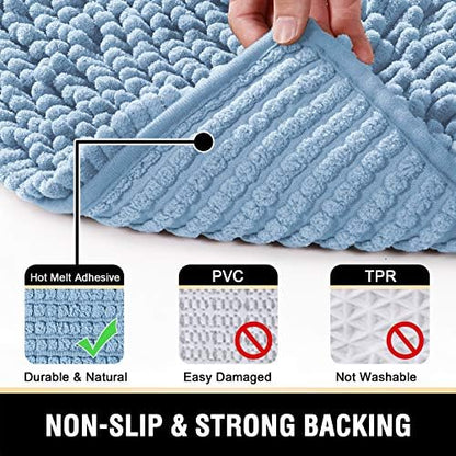 H.VERSAILTEX Bathroom Rugs Bath Mats Non Slip Luxury Chenille Bathroom Runner Rug 59x20 Extra Soft and Absorbent Shaggy Rugs Washable Dry Fast Area Carpet Mats, Tub - Cool Blue